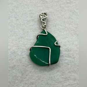 Vtg 925 Sterling Silver Green Onyx Aventurine (?) Southwestern Pendant